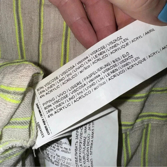 Women’s Mango  Brand Lime Green Grey Striped Hidden Buttons Tank Blouse Size 4 - Picture 7 of 11